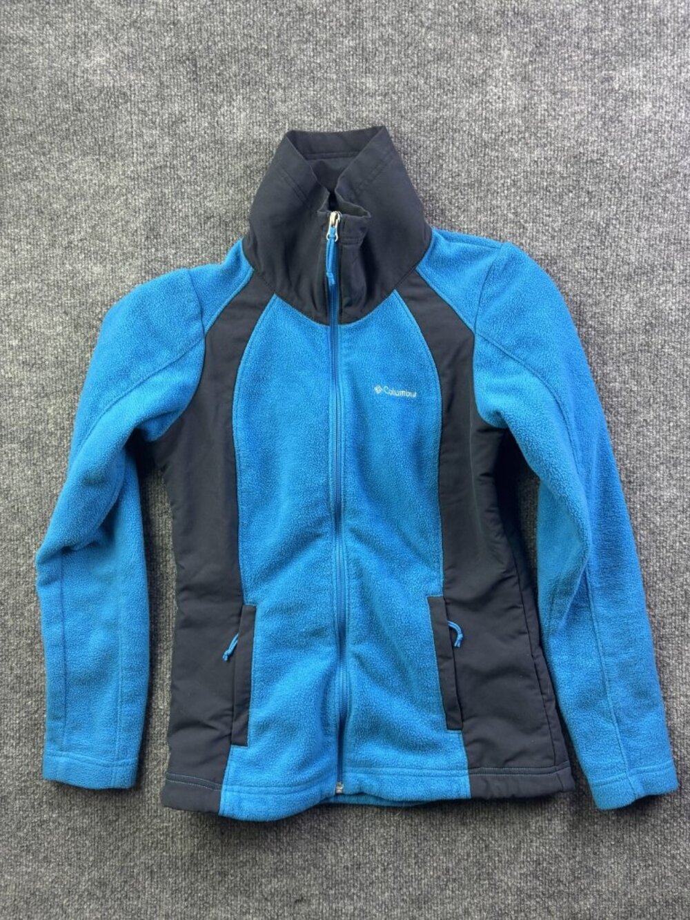 Columbia Jacket Womens Small Blue Fleece Full Zip Stand Collar Pockets Outdoor
